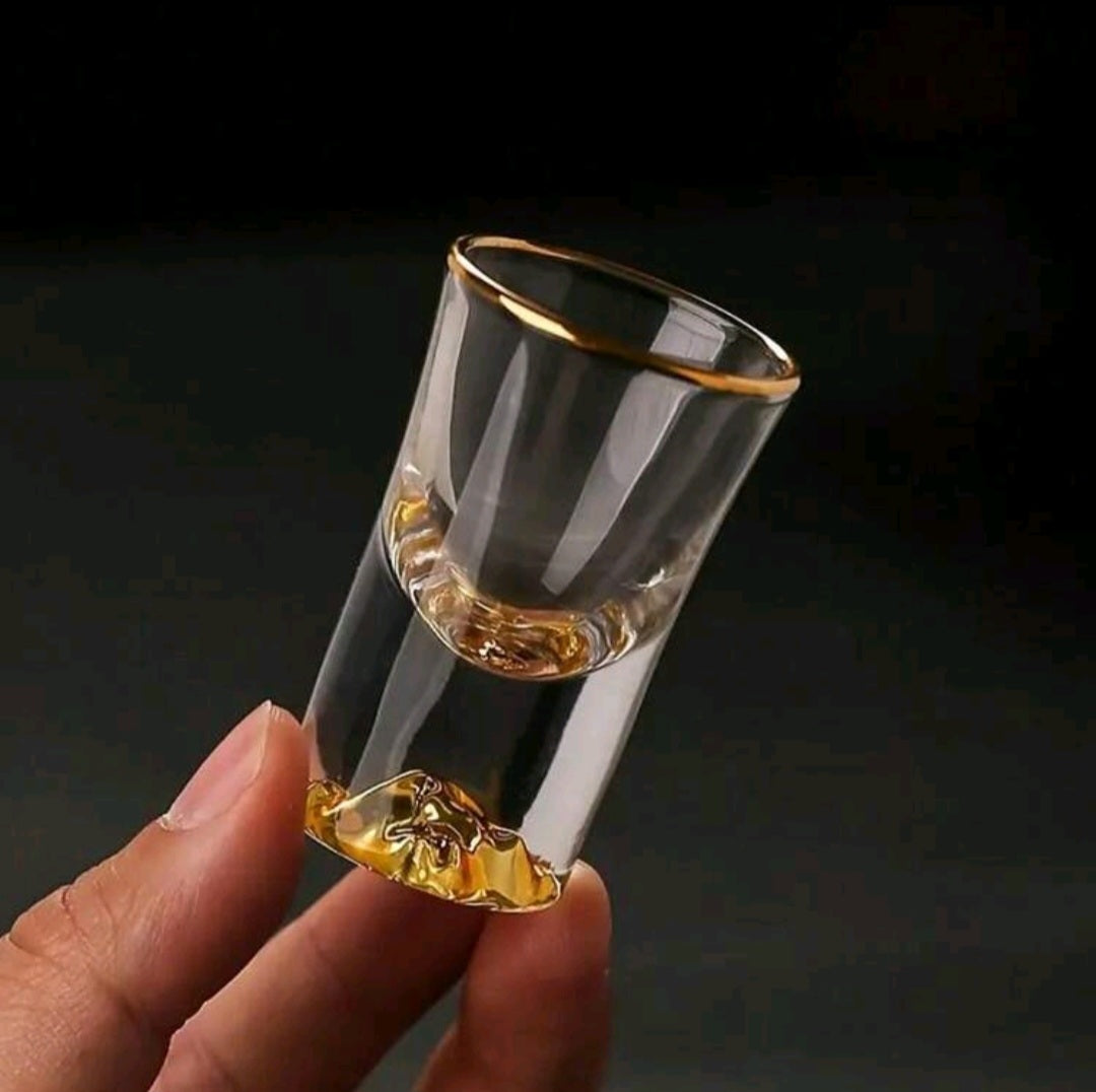 Gold Rim & Blue Crystal Shot Glasses