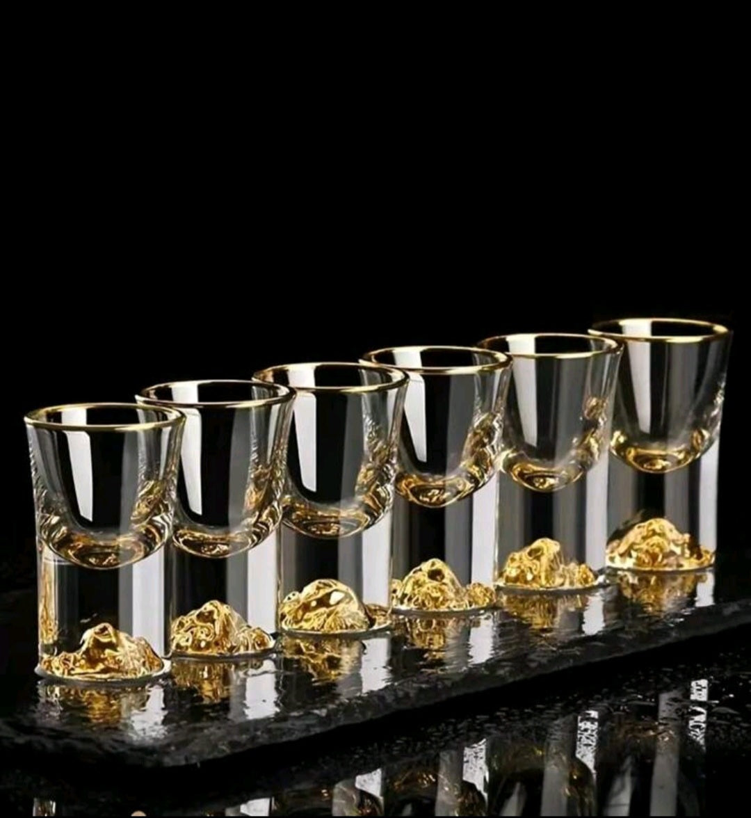 Gold Rim & Blue Crystal Shot Glasses