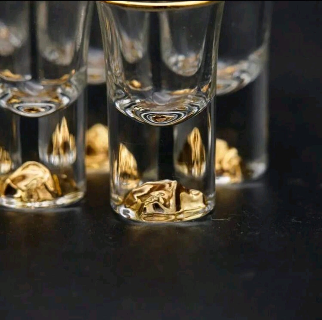 Gold Rim & Blue Crystal Shot Glasses