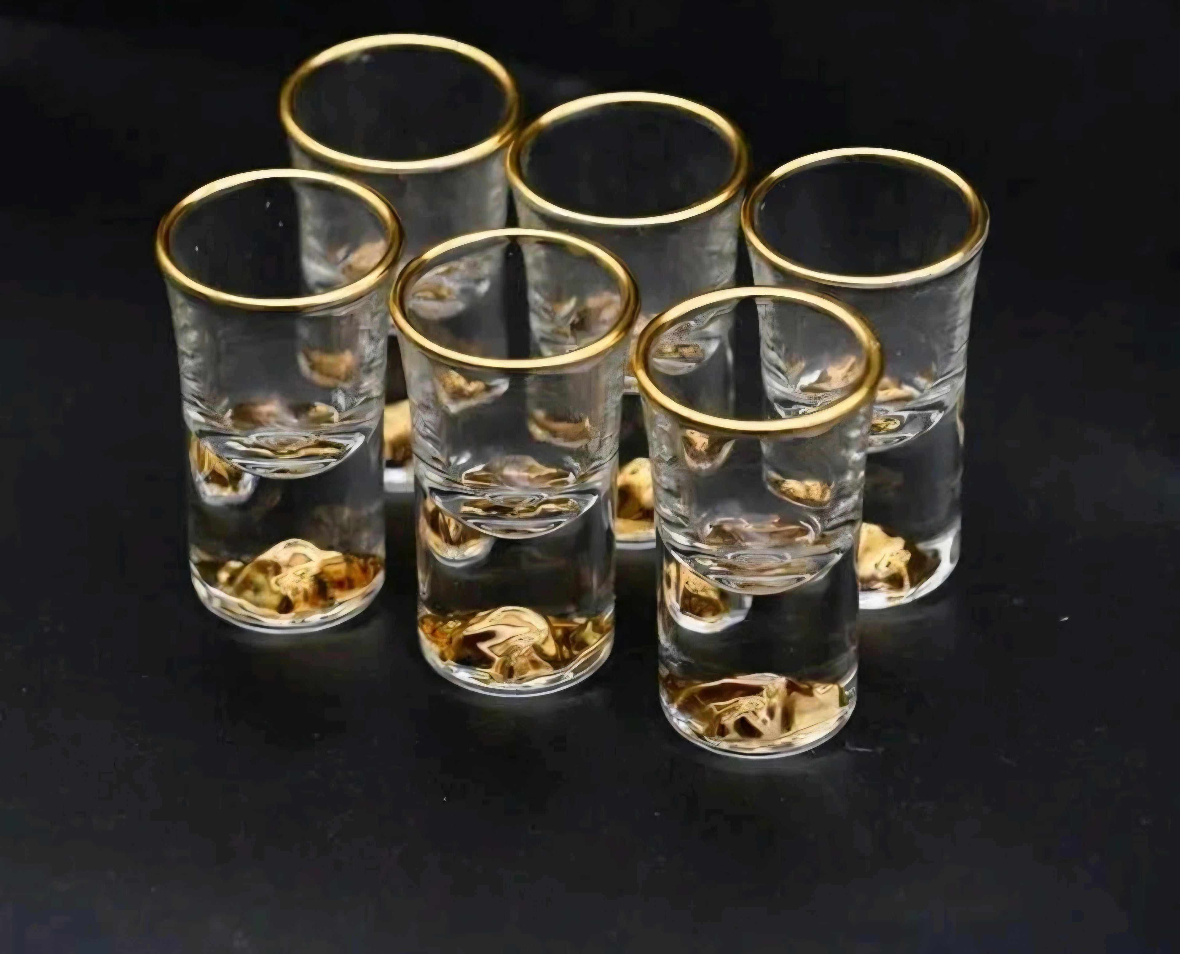 Gold Rim & Blue Crystal Shot Glasses
